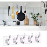 Mikasso Buffer® 5'li Güçlü Yapışkanlı Şeffaf Duvar Askısı Banyo Mutfak Düzenleyici Pratik Askılık Metal Gri