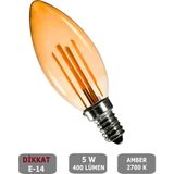 Mikasso Buji Tasarım E14 Rustik Ampul Vintage Amber 2700K (5W - 400 Lümen)-(Kırılmaz Plastik Gövde) - Çok Renkli