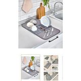 Mikasso Bulaşıklık Katlanabilir Matlı Mikrofiber Katlanır Bez Mat Tezgah Kurutma 37X40 cm Eva Gri