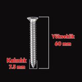 Mikasso Buldex Vida 7.5X60 mm 50 Adet Sivri Uçlu Dübelsiz Beton Vidası Tork Duvar Vidası Buldeks