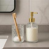 Mikasso Cam Sıvı Sabunluk ve Diş Fırçalık - 2'li Banyo Seti Cam Beyaz - Çok Renkli