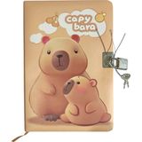 Mikasso Capybara Hatıra Defteri (Günlük) Kilitli Defter 80 Yaprak - Sevimli Sert Düz Çizgili Orta Boy Kahver - Çok Renkli