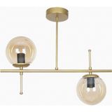 Mikasso Çello Modern Tasarım Metal Eskitme Gold Renk Bal Camlı Yemek Masası Üstü -Salon 2 Li Avize Cam 2 E27 - Çok Renkli