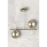 Mikasso Çello Modern Tasarım - Metal Gold Renk Bal Camlı Yemek Masası Üstü -Salon 2 Li Avize Cam 2 E27 Altın - Çok Renkli