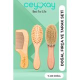 Mikasso Ceykay Doğal Keçi Kılı Masaj Fırçası , Bambu Uçlu Fırça ve Ahşap Tarağı (3 Lü Set) Kahverengi - Çok Renkli
