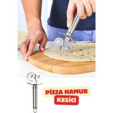 Mikasso Çift Başlıklı Pizza Hamur Kesici Ekmek Lavaş Kesme Bıçağı Çelik