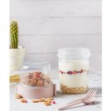 Mikasso Çift Hazneli - Çatal Kaşıklı Portatif Müsli -Atıştırmalık Kabı 1100 ml Plastik Pembe