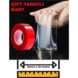 Mikasso Çift Taraflı Bant Şeffaf Silikon Bant Güçlü Yapıştırıcı Montaj Bandı 10MM x 10 Metre