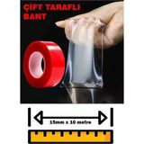 Mikasso Çift Taraflı Bant Şeffaf Silikon Bant Güçlü Yapıştırıcı Montaj Bandı 15MM x 10 Metre