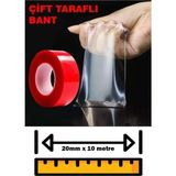 Mikasso Çift Taraflı Bant Şeffaf Silikon Bant Güçlü Yapıştırıcı Montaj Bandı 20MM x 10 Metre
