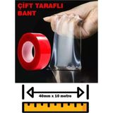 Mikasso Çift Taraflı Bant Şeffaf Silikon Bant Güçlü Yapıştırıcı Montaj Bandı 40MM x 10 Metre