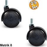 Mikasso Civatalı Teker Siyah M8 40X55MM Metrik 8 Vidalı Mobilya Tekerleği 2 Adet