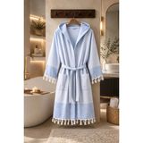 Mikasso Çizgili %100 Pamuk Pike Bornoz Kapüşonlu Unisex Premium Seri %100 Pamuk Lacivert Cepli - Çok Renkli
