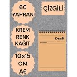 Mikasso Çizgili 10X15 cm A6 Üstten Açılır Not Defteri Krem Renk Kağıt 60 Yaprak Karton Spiralli Çizgili Küçü - Çok Renkli