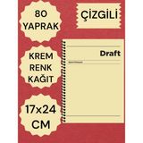 Mikasso Çizgili 17X24 cm Sert Kapak Not Defteri Krem Renk Kağıt 80 Yaprak Sert Spiralli Çizgili Orta Boy Sar - Çok Renkli