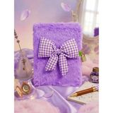 Mikasso Çizgili Kilitli Kurdelalı Peluş Defter 80 Yaprak 21X15 cm Yumuşak Düz Çizgili Orta Boy Mor Konsept D - Çok Renkli