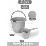 Mikasso Çocuklar Için 2'li Banyo Seti- Kulplu Kova & Oluklu Maşrapa Gri - Çok Renkli