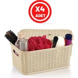 Mikasso Çok Amaçlı Kapaklı Kutu & Organizer & Dolap Içi Düzenleyici Örgü Desen Kapaklı Sepet 6 Litre 4 Adet - Çok Renkli