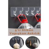 Mikasso Çok Amaçlı Yapışkanlı 5li Şeffaf Slikon Duvar Kapı Arkası Askılık Plastik Şeffaf Cn