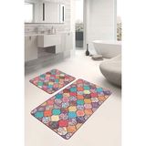 Mikasso Çok Renkli Zeminde Patchwork Motifli Geleneksel Geometrik Klasik 2'li Banyo & Mutfak Paspas Takımı P