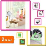 Mikasso Compact Çekmeceli Standlı Makyaj Düzenleyici + Yeşil Fermuarlı Ayakkabı Çamaşır Filesi - 2li Set B9H - Çok Renkli