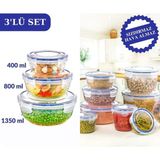 Mikasso Contalı Sızdırmaz Hava Almaz Yuvarlak Saklama Kabı 3’lü Set (400ML,800ML,1350ML) Plastik Turuncu