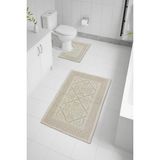 Mikasso Cottonfeel %100 Pamuk Kilim Süper Emici Banyo Paspası Seti 2'li 50X80 - 40X50 %100 Pamuk Ekru - Çok Renkli