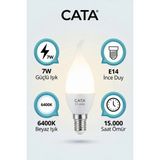 Mikasso CT-4080 LED Buji Ampul E14 7W 6400K Beyaz Işık 680 Lümen (Kıvrık Uçlu) (Ince Duy)