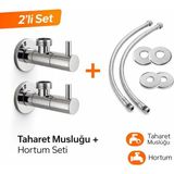 Mikasso Çubuk Kollu Klozet Flex Bağlantı Takımı 2 Adet 50 cm Flex Hortum 2 Adet Klozet Taharet Musluğu