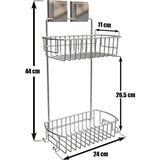 Mikasso Decor-Tel Sihirli Yapışkanlı Iki Katlı Dikdörtgen Köşelik - Banyo Köşeliği - Şampuanlık Metal Bej - Çok Renkli