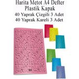 Mikasso Defter Plastik Kapak A4 40 Yaprak Çizgili 3 Adet ve 40 Yaprak Kareli 3 Adet Harita Metod Defter Yumu - Çok Renkli