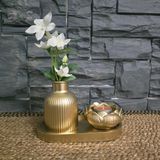 Mikasso Dekoratif Gold Mini Bohem Vazo ve Lotus Mumluk Standlı 3 Lü Set( Banyo, Salon Dekor Biblo ) Altın Ta - Çok Renkli