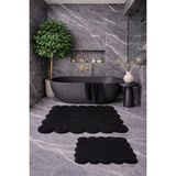 Mikasso Dekoratif Kaymaz Taban Papatya Kesimli Banyo Paspası, Klozet Takımı, 60X100-50X60 cm Polyester Siyah - Çok Renkli