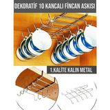 Mikasso Dekoratif Krom Raf Altı Asılabilir 10 Kancalı Fincan/ Kupa Bardak Düzenleyici Askılığı-Düzenleyici M