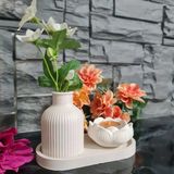Mikasso Dekoratif Mini Bej Bohem Vazo ve Lotus Mumluk Standlı 3 Lü Set( Banyo, Salon Dekor Biblo ) Bej Taş T - Çok Renkli