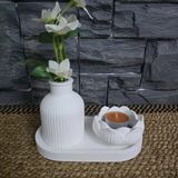 Mikasso Dekoratif Mini Bohem Vazo ve Lotus Mumluk Standlı 3 Lü Set( Banyo, Salon Dekor Biblo ) Beyaz Taş Toz - Çok Renkli
