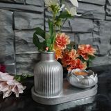 Mikasso Dekoratif Mini Bohem Vazo ve Lotus Mumluk Standlı 3 Lü Set( Banyo, Salon Dekor Biblo ) Gümüş Taş Toz - Çok Renkli