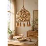 Mikasso Dekoratif Rattan El Örmesi Hasır Tarz Tekli Sarkıt Avize 30 cm Iskandinav Balkon Bahçe Salon Hasır 1 - Çok Renkli