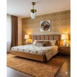 Mikasso Desenli Başlıklı Gold Kromlu Tekli Avize Krom 1 E27 Bej Salon / Oturma Odası - Çok Renkli