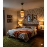 Mikasso Desenli Başlıklı Retro Tarz Gold Kromlu Tekli Avize Krom 1 E27 Bej Salon / Oturma Odası - Çok Renkli