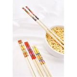Mikasso Desenli Organik Bambu Çin Çubuğu Chop Sticks 5 Çift Bambu Kahverengi