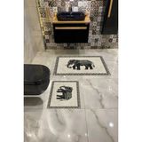 Mikasso Dijital Baskı Fil Desenli 2li Kaymaz Taban Yıkanabilir Banyo Paspası Polyester Siyah - Çok Renkli