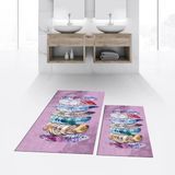 Mikasso Dijital Baskılı Kaymaz Taban Yıkanabilir Ikili Banyo Paspas Klozet Takımı, V-Klozet-25-Pembe, Polyes - Çok Renkli