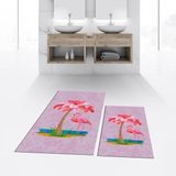 Mikasso Dijital Baskılı Kaymaz Taban Yıkanabilir Ikili Banyo Paspas Klozet Takımı, V-Klozet-30-Pembe, Polyes - Çok Renkli
