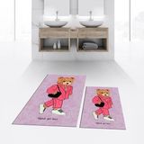 Mikasso Dijital Baskılı Kaymaz Taban Yıkanabilir Ikili Banyo Paspas Klozet Takımı, V-Klozet-34-Pembe, Polyes - Çok Renkli