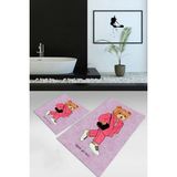 Mikasso Dijital Baskılı Kaymaz Taban Yıkanabilir Ikili Banyo Takımı Klozet Takımı Polyester Pembe - Çok Renkli