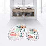Mikasso Dijital Baskılı Kaymaz Taban Yıkanabilir Oval Ikili Banyo Paspas Klozet Takımı, V-O-Klozet-24-Gri, P - Çok Renkli