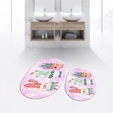 Mikasso Dijital Baskılı Kaymaz Taban Yıkanabilir Oval Ikili Banyo Paspas Klozet Takımı, V-O-Klozet-24-Pembe, - Çok Renkli