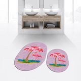 Mikasso Dijital Baskılı Kaymaz Taban Yıkanabilir Oval Ikili Banyo Paspas Klozet Takımı, V-O-Klozet-30-Pembe, - Çok Renkli