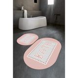 Mikasso Dijital Baskılı Kaymaz Yıkanabilir Bath Oval Banyo Takımı Klozet Takımı Polyester Pembe - Çok Renkli